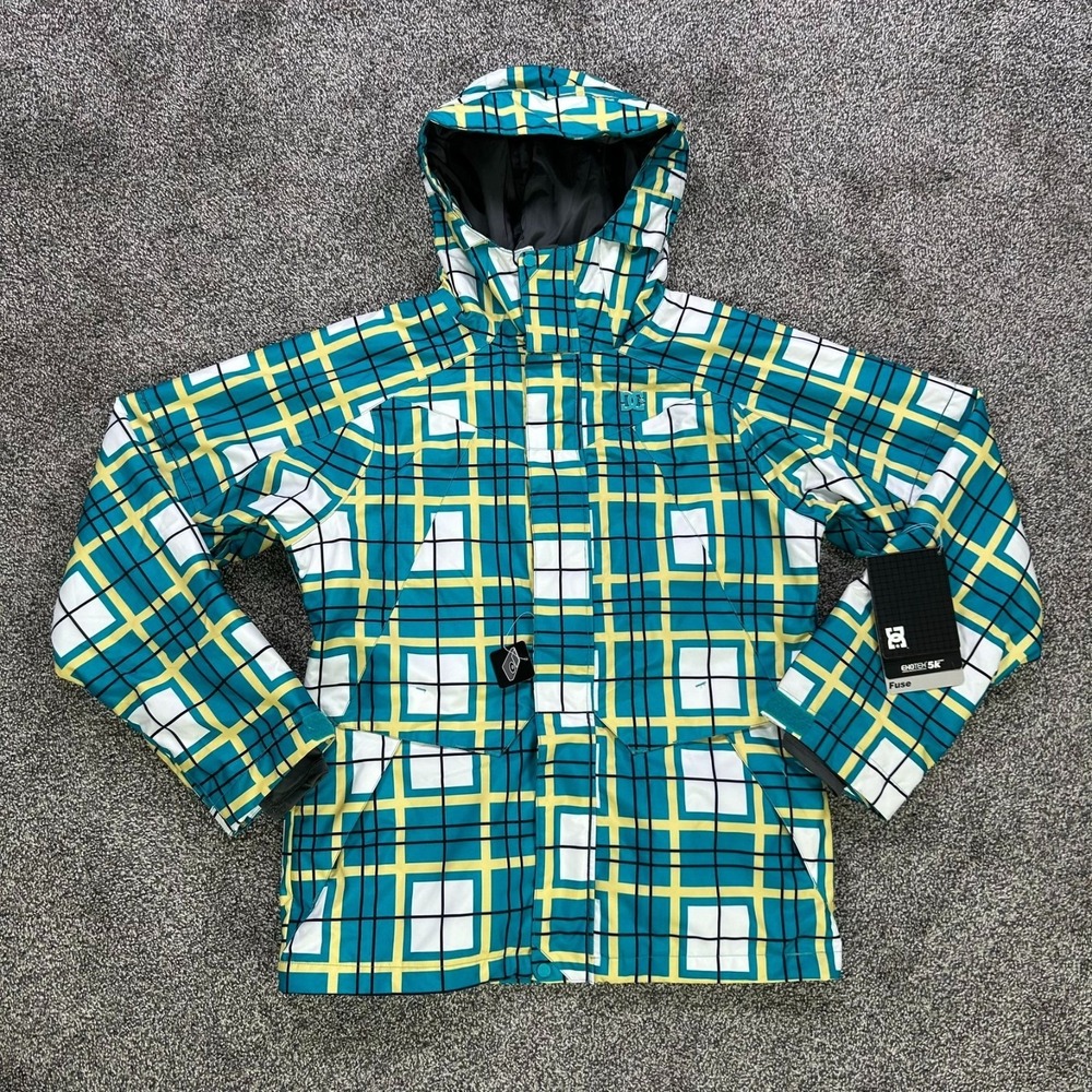 NEW DC Exotex 5K Fuse Hooded‎ Winter Snow Jacket Womens Small Aqua Yellow Plaid